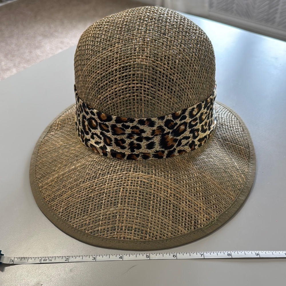 NWOT Leopard Print Ribbon Straw Hat - Picture 8 of 8